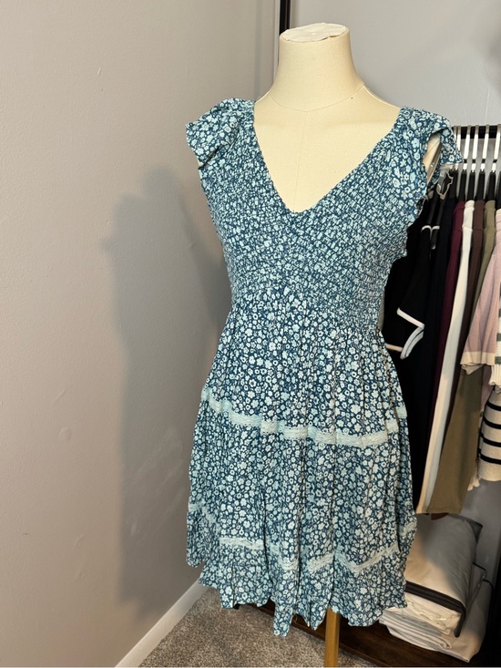 Angie Dresses & Skirts - Angie Blue Floral Smocked V-Neck Mini Dress